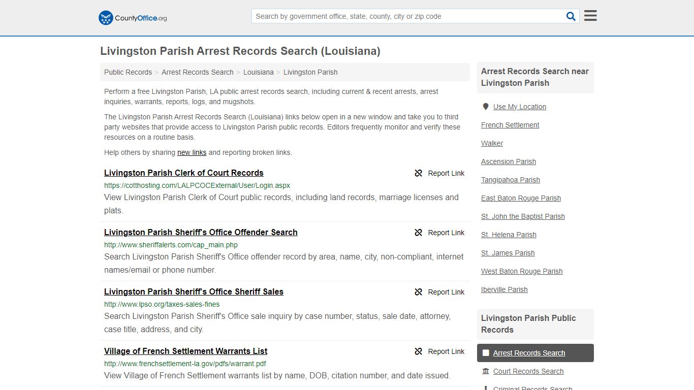 Livingston Parish Arrest Records Search (Louisiana) - County Office